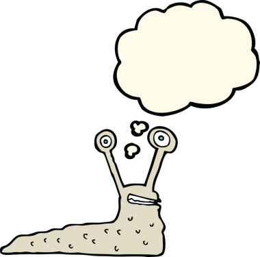 Bir insan tarafından çizilmiş düşünce baloncuklu çizgi film sümüklüböceği.