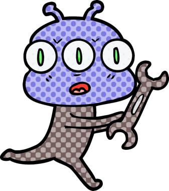 Bir insan tarafından çizilmiş üç gözlü uzaylı çizgi filmi.