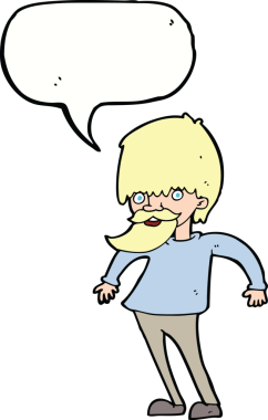 Çizgi film sakallı adam bir insan tarafından çizilmiş konuşma balonuyla omuz silkiyor.