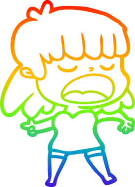 Gökkuşağı gradyan çizgi çizimi Bir insan tarafından yüksek sesle çizilen bir kadın karikatürü