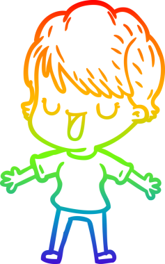 Gökkuşağı gradyan çizgi çizimi bir insan tarafından çizilmiş bir karikatür kadın