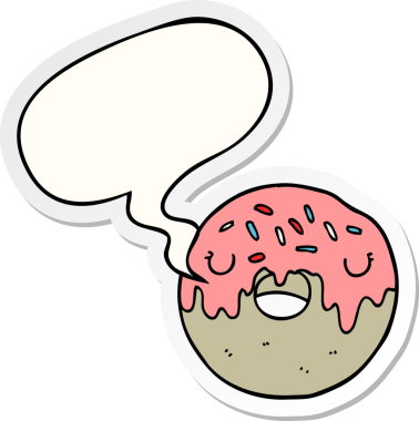 Bir insan tarafından çizilmiş konuşma balonu çıkartmalı çizgi film çöreği.