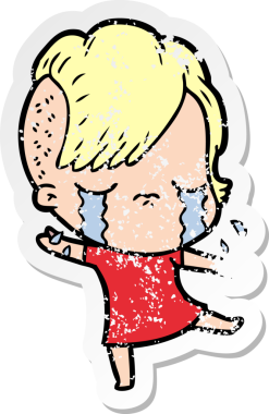 Bir insan tarafından çizilmiş ağlayan bir karikatür çıkartması.