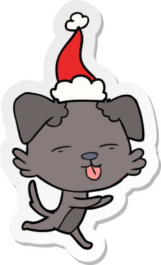 Bir insan tarafından çizilmiş Noel Baba şapkası takan bir köpeğin el yazısı.