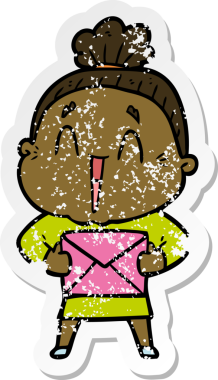 Bir insan tarafından çizilmiş mutlu, yaşlı bir kadının sıkıntılı çıkartması.