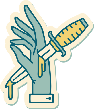 Bir insan tarafından çizilmiş eline geleneksel bir hançer stili dövme çıkartması.