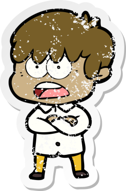 Bir insan tarafından çizilmiş endişeli bir çizgi film çocuğunun sıkıntılı çıkartması.