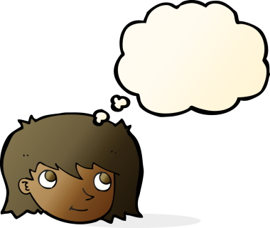 Bir insan tarafından çizilmiş düşünce baloncuklu kadın yüzü.