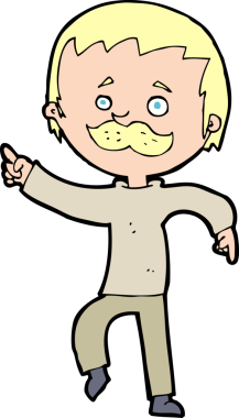 Bir insan tarafından çizilmiş bıyıklı bir çizgi film adamı.