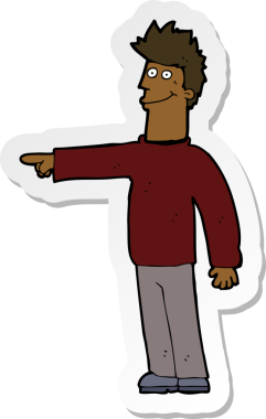 Bir insan tarafından çizilmiş mutlu işaret eden bir çizgi film çıkartması.