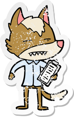 Bir insan tarafından çizilmiş dişleri gösteren bir çizgi roman ofis kurdunun sıkıntılı çıkartması.