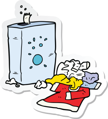 Bir insan tarafından çizilmiş yıkama tozu ve çamaşır etiketi.