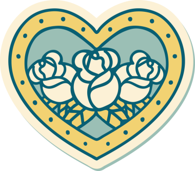 Geleneksel kalp stili dövme çıkartması ve bir insan tarafından çizilmiş çiçekler.