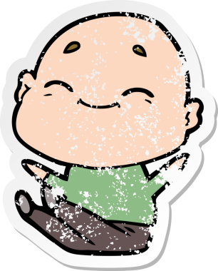 Bir insan tarafından çizilmiş mutlu, kel bir adamın sıkıntılı çıkartması.