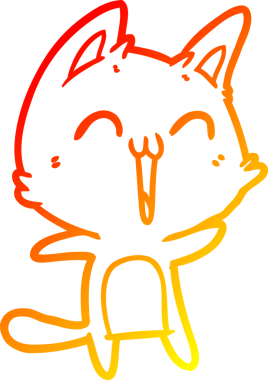 Bir insan tarafından çizilmiş mutlu çizgi film kedisinin sıcak çizgi çizgisi.