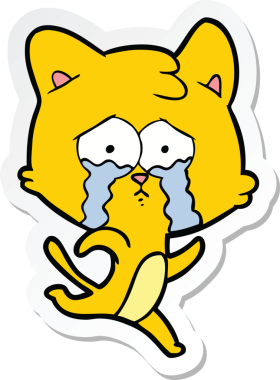 Bir insan tarafından çizilmiş ağlayan bir kedinin çıkartması.