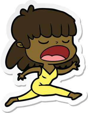 Bir insan tarafından çizilmiş yüksek sesle konuşan bir karikatür kadının çıkartması.