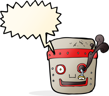 bir insan tarafından çizilmiş konuşma balonlu robot kafası.