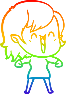 Gökkuşağı gradyanı çizimi. Bir insan tarafından çizilmiş mutlu vampir kız çizgi filmi.