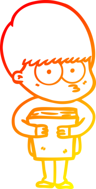 Bir insan tarafından çizilmiş kitabı tutan gergin bir çizgi film çocuğunun çizimi.