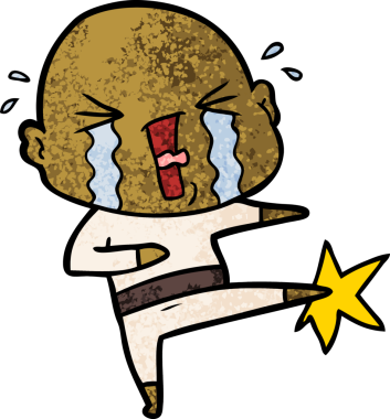 Bir insan tarafından çizilmiş ağlayan kel bir adam.