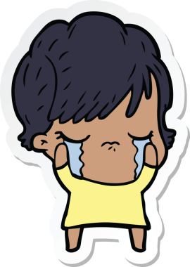 Bir insan tarafından çizilmiş, ağlayan bir karikatür kadının çıkartması.