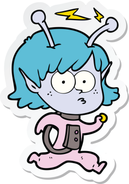 Bir insan tarafından çizilmiş uzaylı bir kızın çıkartması.