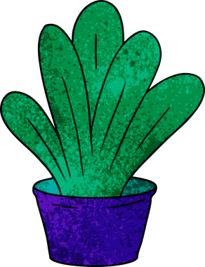 Bir insan tarafından çizilmiş yeşil bir bitkinin el çizimi karikatürü.