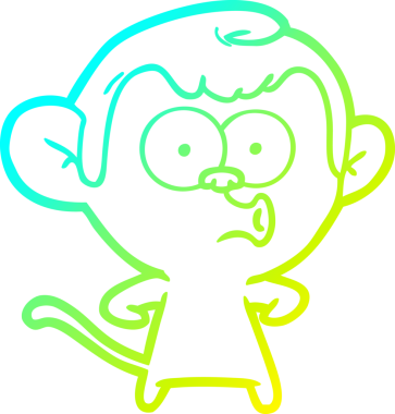 Bir insan tarafından çizilen korna çalan bir maymunun soğuk çizgi çizimi.