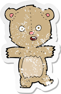 Bir insan tarafından çizilmiş dans eden oyuncak ayının gerilmiş çıkartması.