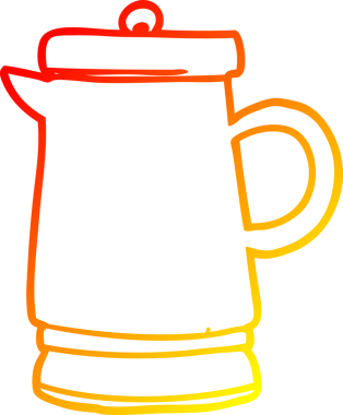 Bir insan tarafından çizilmiş eski metal bir çaydanlığın sıcak çizgi çizimi