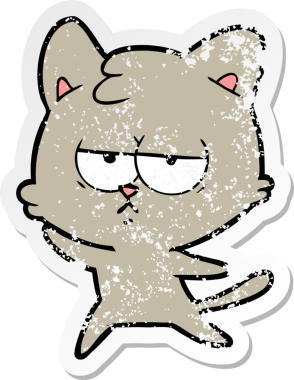 Bir insan tarafından çizilmiş sıkıntılı bir çizgi film kedisinin çıkartması.