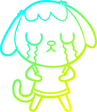 Bir insan tarafından çizilmiş ağlayan şirin bir köpeğin soğuk gradyan çizimi.