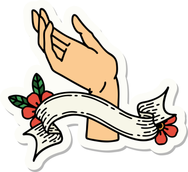 Bir insan tarafından çizilmiş el pankartıyla dövme stili çıkartması