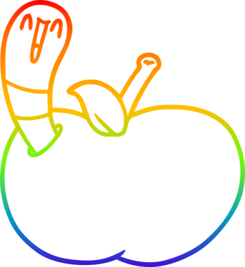 gökkuşağı gradyan çizgi çizimi bir insan tarafından çizilmiş elmalı bir solucan