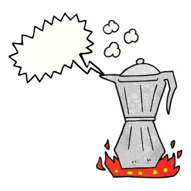 Serbest konuşma baloncuğu bir insan tarafından çizilmiş karikatür fırın espresso makinesi.