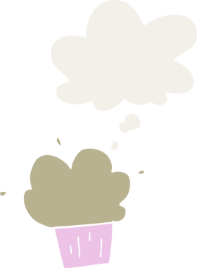 Düşünce baloncuğu olan, insan tarafından çizilmiş bir kek.