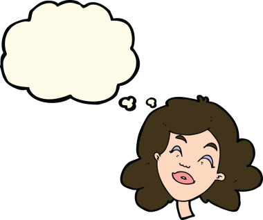 Bir insan tarafından çizilmiş düşünce baloncuklu mutlu kadın yüzü.