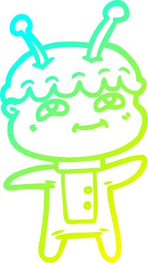 Bir insan tarafından çizilmiş dost canlısı bir uzay adamının soğuk çizgi çizimi.