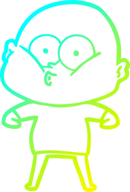 Bir insan tarafından çizilmiş, kel bir adamın soğuk çizgi çizimi.