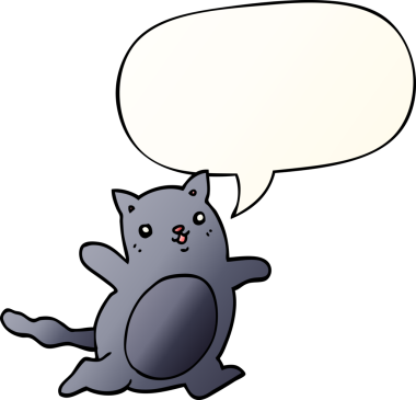 bir insan tarafından çizilmiş yumuşak eğimli konuşma baloncuklu çizgi film kedisi