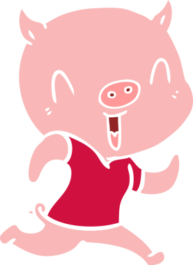 Bir insan tarafından çizilmiş mutlu düz renkli çizgi film domuzu