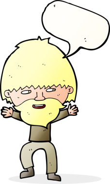 Bir insan tarafından çizilmiş sakallı mutlu bir çizgi film karakteri.