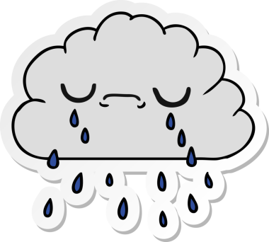 Bir insan tarafından çizilmiş şirin ağlayan bulutun serbest sticker karikatürü.