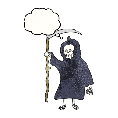 Serbest çizim düşünce baloncuğu desenli karikatür korkunç ölüm figürü bir insan tarafından çizilmiş