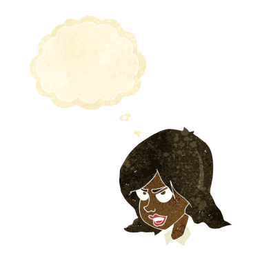 Bir insan tarafından çizilmiş düşünce baloncuğuyla rahatsız bir kadın.