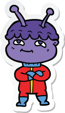 Bir insan tarafından çizilmiş dost canlısı bir uzay adamının çıkartması.