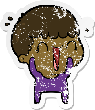 Bir insan tarafından çizilmiş gülen bir karikatürcünün sıkıntılı çıkartması.