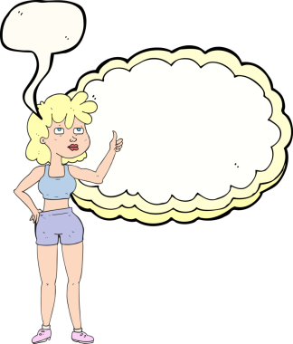 Bir insan tarafından çizilmiş serbest konuşma balonu çizilmiş spor salonu kadını.