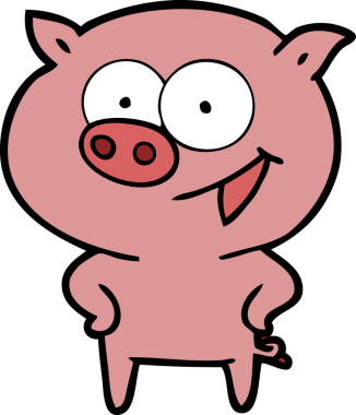 Bir insan tarafından çizilmiş neşeli domuz çizgi filmi.